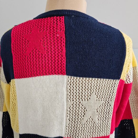 Breckenridge Americana Patriotic Red Blue Color Block Button Front Cardigan L - Picture 4 of 11